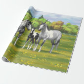 Papier Cadeau Chevaux De Peinture Gris De Pâte De Poisson En Été (Déroulé)