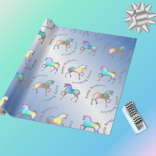 Papier Cadeau Chevaux en COURSE, Joyeux anniversaire