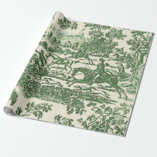 Papier Cadeau Chevaux et chiens de chasse vintage verts