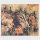 Papier Cadeau Chevaux Peinture d'aquarelle artistique (Plat)