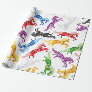 Papier Cadeau Chevaux sautants colorés de motif