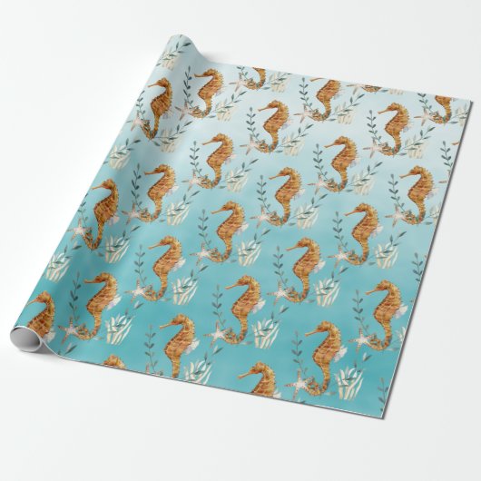 Papier Cadeau Chevaux Sous Les Caraïbes Mer Turquoise Bleue (Déroulé)