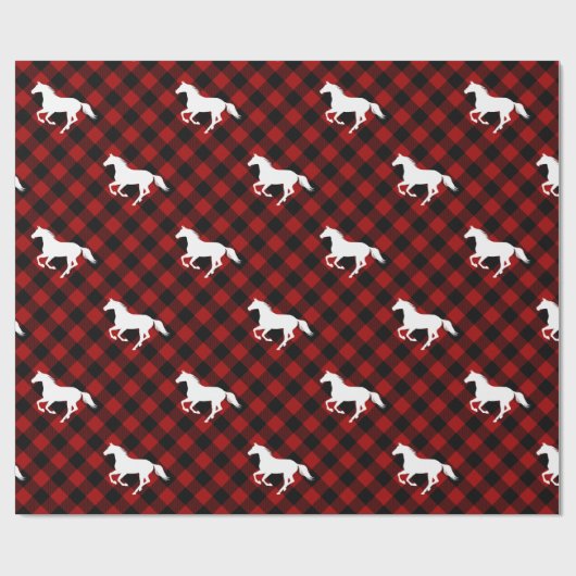 Papier Cadeau Chevaux sur le Buffalo Rouge Plaid (Plat)