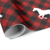 Papier Cadeau Chevaux sur le Buffalo Rouge Plaid (Coin rond)