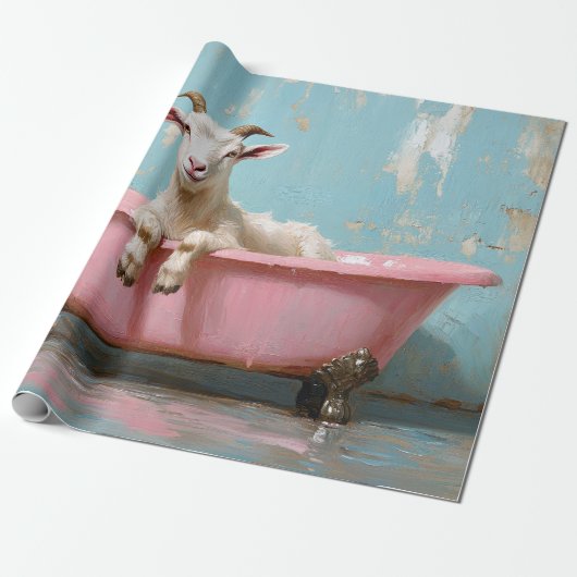 Papier Cadeau Chèvre dans une baignoire rose (Déroulé)