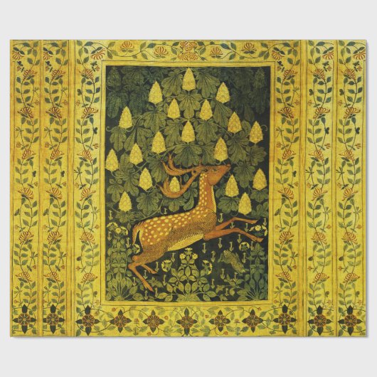 Papier Cadeau CHÈVRE FLEUVE, FLEURS CHESTNUT TREE vert Jaune (Plat)