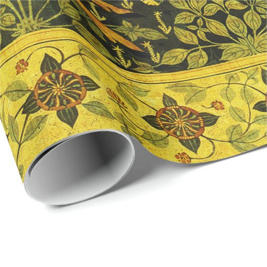 Papier Cadeau CHÈVRE FLEUVE, FLEURS CHESTNUT TREE vert Jaune (Coin rond)