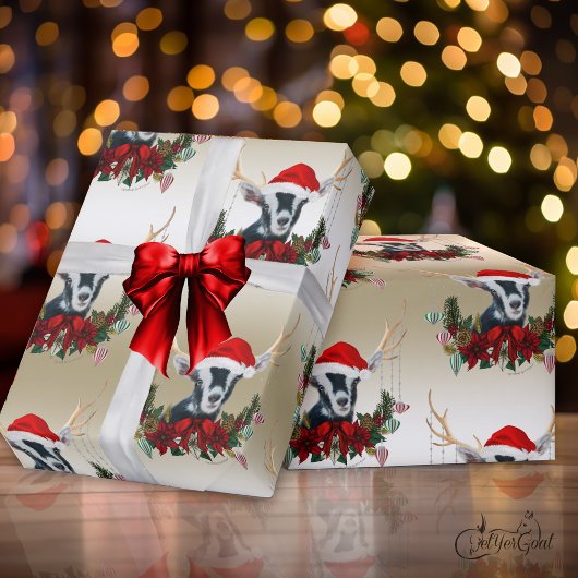 Papier Cadeau Chèvre Noël mignonne Alpine bébé Chèvre Antlers