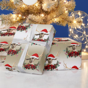 Papier Cadeau Chèvre Noël mignonne Toggenburg Baby Chèvre Antler