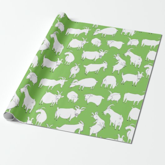Papier Cadeau Chèvres jouant - vert (Déroulé)
