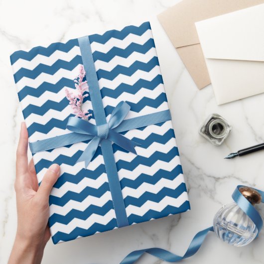 Papier Cadeau Chevron Bleu Et Blanc (Cadeaux)