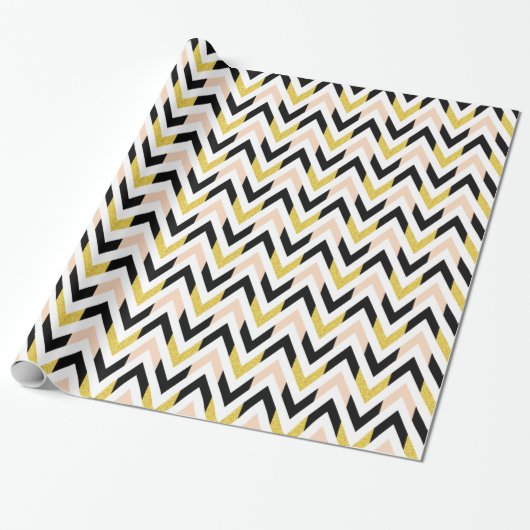 Papier Cadeau Chevron couleur pêche géométrique de rose, d'or, (Déroulé)