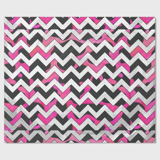 Papier Cadeau Chevron Cow Hot rose et noir (Plat)