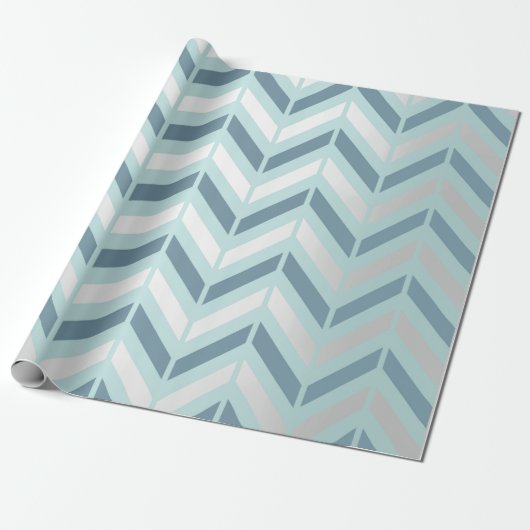 Papier Cadeau Chevron Graphite métallique Argent Tiffany Marine  (Déroulé)
