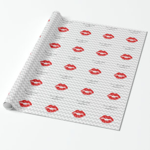 Papier Cadeau Chevron gris blanc Lt, Baiser au rouge à lèvres ro