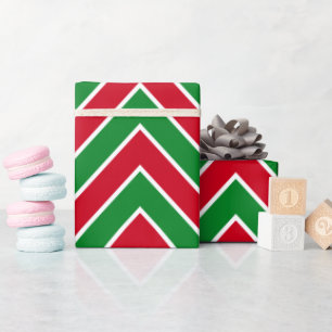 Papier Cadeau Chevron moderne rayures Rouge Vert Noël
