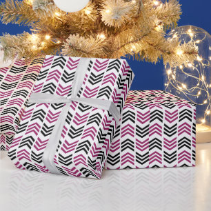 Papier Cadeau Chevron noir violet géométrique