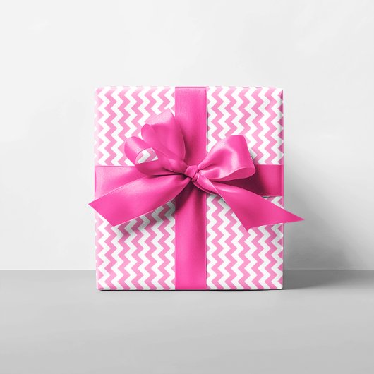 Papier Cadeau Chevron rose et blanc