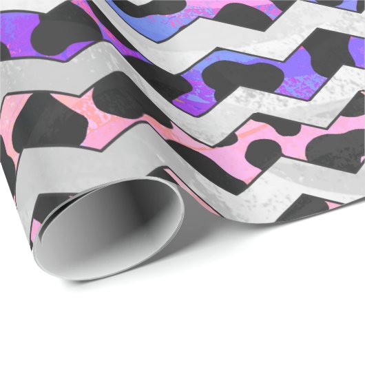 Papier Cadeau Chevron rose et noir Dalmation (Coin rond)