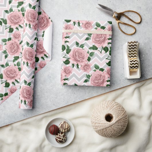 Papier Cadeau Chevron Roses Roses (Artisanat)