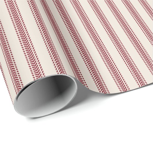 Papier Cadeau Chevron Rouges à rayures à ticks sur fond sable (Coin rond)