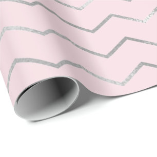 Papier Cadeau Chevron Stripes Lines Silver Metallic rose Élégant