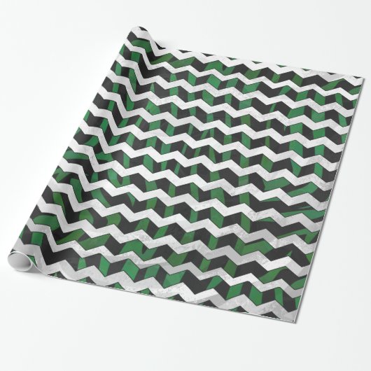 Papier Cadeau Chevron Zebra noir et vert (Déroulé)