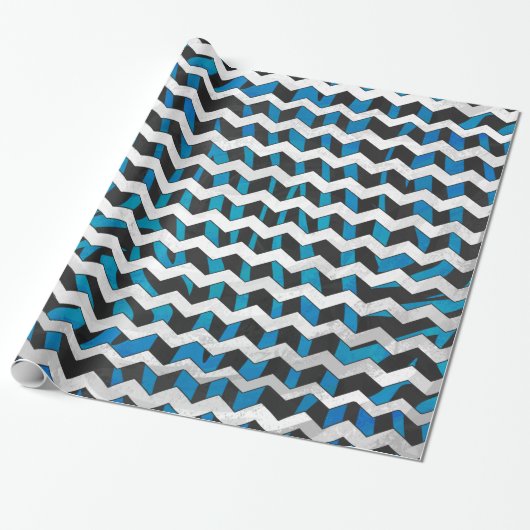 Papier Cadeau Chevron Zèbre Noir et Bleu (Déroulé)