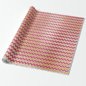 Papier Cadeau Chevron Zig Zag Or métal brillant bonbon rose (Déroulé)