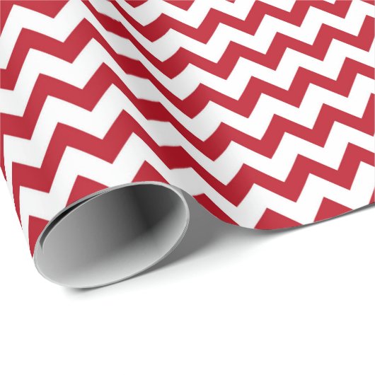 Papier Cadeau Chevron Zig Zag Ruby Rouge Blanc Noël (Coin rond)