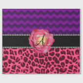 Papier Cadeau Chevrons roses de pourpre de léopard de monogramme (Plat)