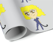 Papier Cadeau Chibi avec un chat comme une queue (Coin rond)