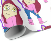 Papier Cadeau chibi catgirl (Coin rond)