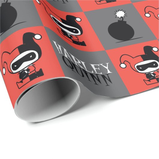 Papier Cadeau Chibi Harley Quinn Checker Motif (Coin rond)