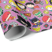 Papier Cadeau Chibi Justice League Pattern on Purple (Coin rond)