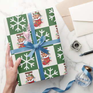 Papier Cadeau Chibi Renneau Mignon Chaussette de Noël