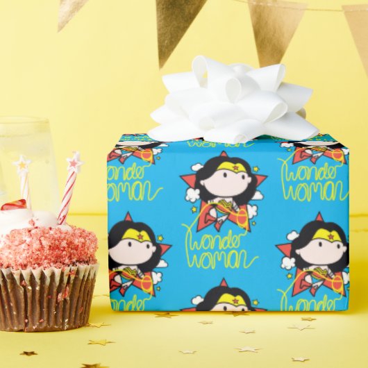 Papier Cadeau Chibi Wonder Woman Voler Avec Lasso (Fête d'anniversaire)