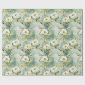 Papier Cadeau Chic Aquarelle blanc fleur sauvage verdure feuilla (Plat)