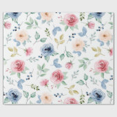 Papier Cadeau Chic Aquarelle Fleurs délicates Motif de feuillage (Plat)
