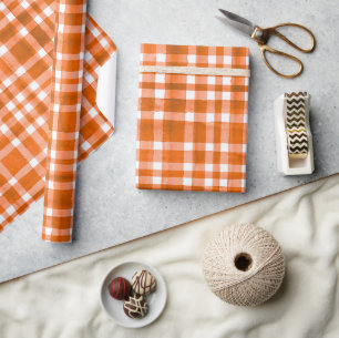 Papier Cadeau Chic Aquarelle Orange Plaid motif