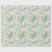 Papier Cadeau Chic Aquarelle pastel vert et blanc fleurs sauvage (Plat)