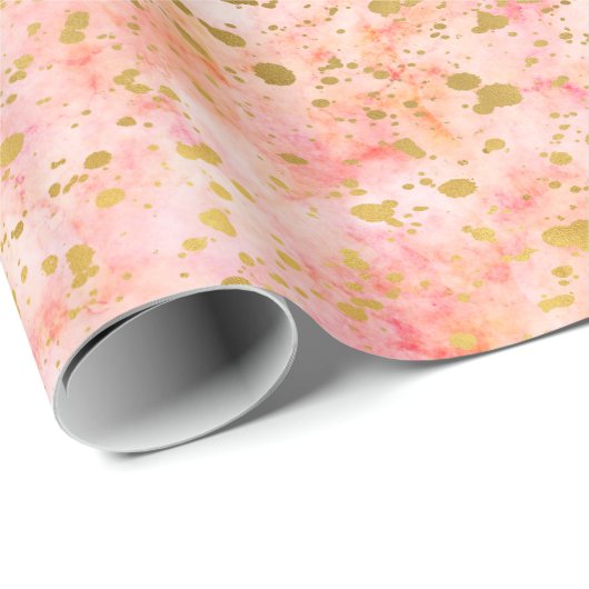 Papier Cadeau Chic Aquarelle Rose Gold Confetti (Coin rond)