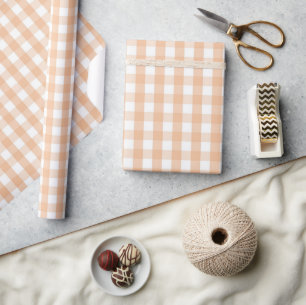 Papier Cadeau Chic Baby Shower Gingham et carreaux pastel pêche