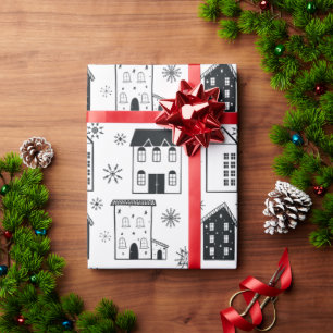 Papier Cadeau Chic Black and White Snowflakes Maisons de vacance
