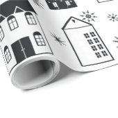 Papier Cadeau Chic Black and White Snowflakes Maisons de vacance (Coin rond)