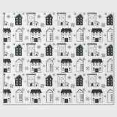 Papier Cadeau Chic Black and White Snowflakes Maisons de vacance (Plat)