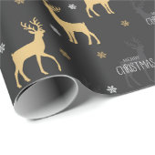 Papier Cadeau Chic Black Gold Reindeer Joyeux Noël (Coin rond)