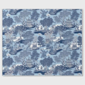 Papier Cadeau Chic Bleu blanc saule chinoiserie cottage (Plat)