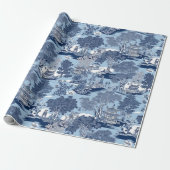 Papier Cadeau Chic Bleu blanc saule chinoiserie cottage (Déroulé)