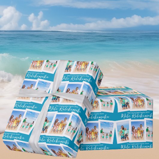 Papier Cadeau Chic Blue Mele Kalikimaka Beach Photo Noël